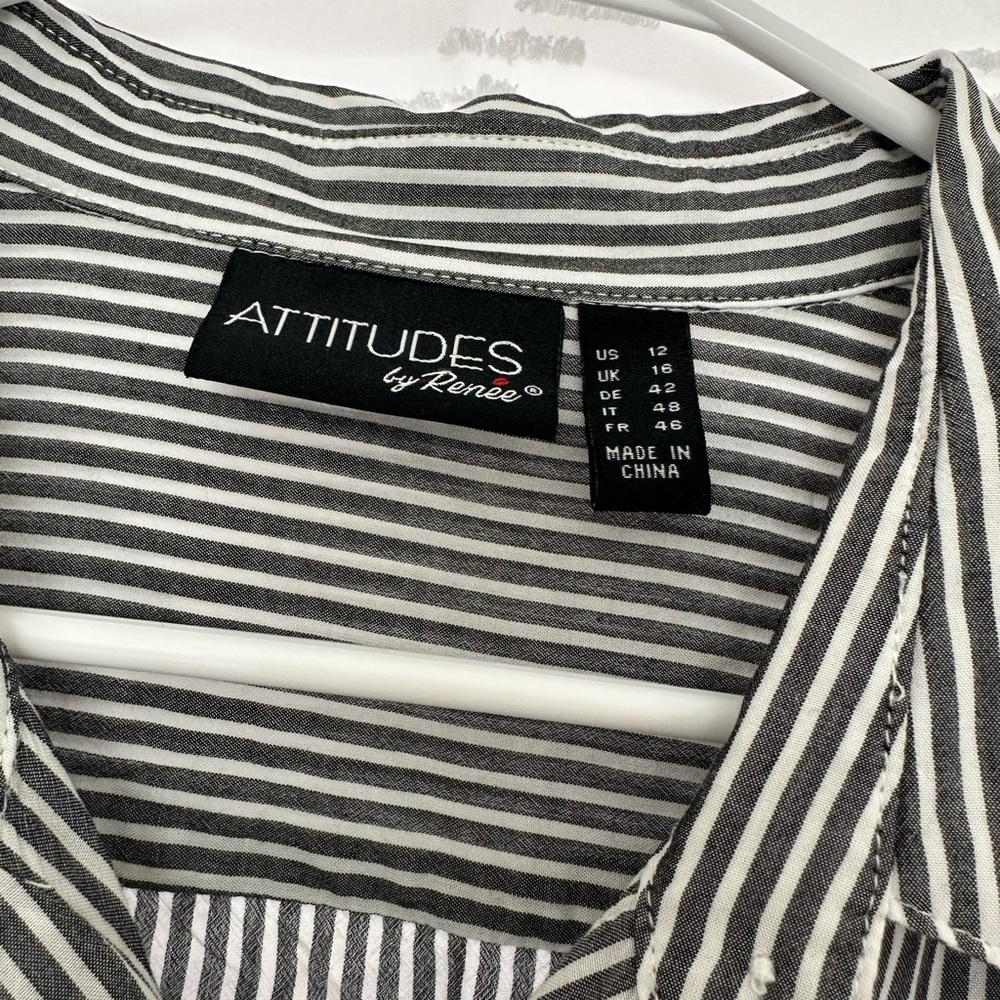 Attitudes by Renee Black and White Striped Button Down Shirt - Picture 2 of 3